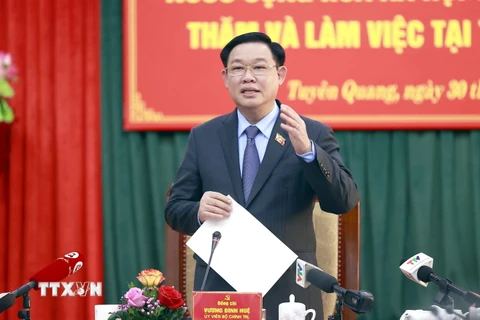Chủ tịch Quốc hội Vương Đình Huệ phát biểu chỉ đạo. (Ảnh: Doãn Tấn/TTXVN)