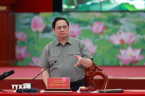 Thủ tướng Phạm Minh Chính chủ trì cuộc họp. (Ảnh: Dương Giang/TTXVN)