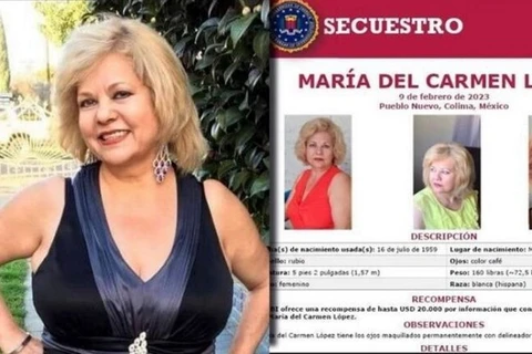 Bà Maria del Carmen Lopez, 63 tuổi, bị bắt cóc tại nơi cư trú ở Pueblo Nuevo, Colima, Mexico ngày 9/2. (Nguồn: FBI)