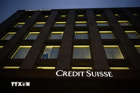 Biểu tượng của Ngân hàng lớn thứ hai Thụy Sĩ Credit Suisse tại chi nhánh ở Geneva. (Ảnh: AFP/TTXVN)