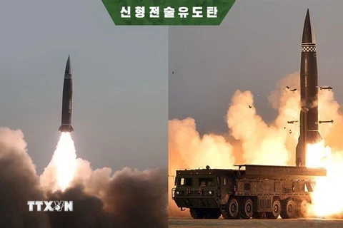 Hình ảnh do tạp chí tháng Korea Today của Triều Tiên đăng phát ngày 21/3 về loại vũ khí đạn đạo của Triều Tiên, trong đó có cả tên lửa dẫn đường chiến thuật. (Ảnh: Yonhap/TTXVN)