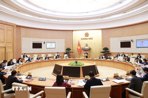 Phiên họp Chính phủ chuyên đề xây dựng pháp luật tháng 4/2023. (Ảnh: Dương Giang/TTXVN)