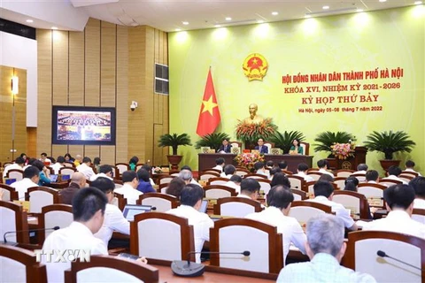 Một phiên họp của Hội đồng Nhân dân thành phố Hà Nội. (Ảnh: Văn Điệp/TTXVN)