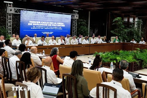 Toàn cảnh vòng đàm phán hòa bình thứ ba giữa Chính phủ Colombia và nhóm ELN tại La Habana, Cuba, ngày 2/5/2023. (Ảnh: AFP/TTXVN)