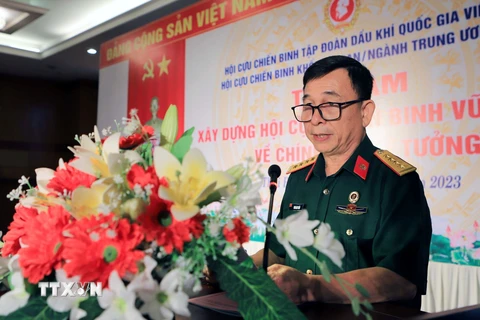 Phó Chủ tịch Hội Cựu Chiến binh Thông tấn xã Việt Nam Phan Anh Tuấn trình bày tham luận tại tọa đàm. (Ảnh: Thế Duyệt/TTXVN)