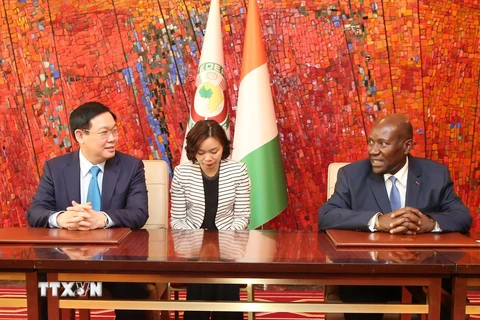 Phó Tổng thống Côte d'Ivoire tiếp Chủ tịch Quốc hội Vương Đình Huệ (khi đó là Phó Thủ tướng Chính phủ) ngày 1/11/2019. (Ảnh: Phi Hùng/TTXVN)