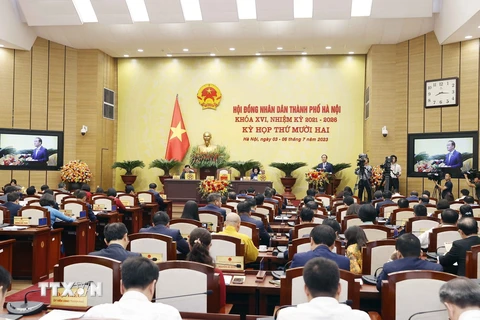 Quang cảnh kỳ họp của Hội đồng Nhân dân thành phố Hà Nội. (Ảnh: Doãn Tấn/TTXVN)