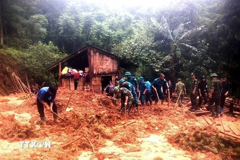 Sạt lở đất tại Hoàng Su Phì, Hà Giang. (Nguồn: TTXVN phát)