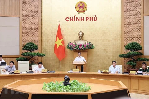 Thủ tướng Phạm Minh Chính chủ trì Phiên họp Chính phủ chuyên đề về xây dựng pháp luật tháng 7/2023. (Ảnh: Dương Giang/TTXVN)