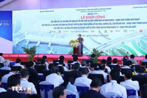 Thủ tướng Phạm Minh Chính phát biểu tại Lễ Khởi công. (Ảnh: Dương Giang/TTXVN)