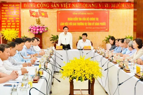 Ủy viên Bộ Chính trị, Bí thư Trung ương Đảng, Trưởng Ban Nội chính Trung ương Phan Đình Trạc phát biểu tại buổi triển khai quyết định kiểm tra của Đoàn Kiểm tra 889. (Ảnh: TTXVN phát)