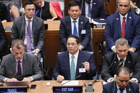 Thủ tướng Phạm Minh Chính phát biểu tại Hội nghị Thượng đỉnh Tham vọng Khí hậu của Liên hợp quốc. (Ảnh: Dương Giang/TTXVN)