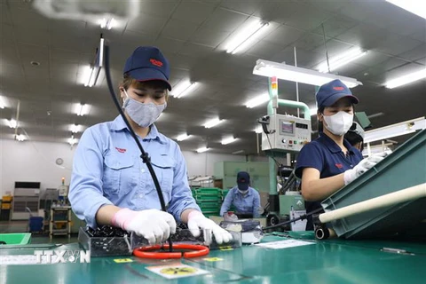 Công nhân làm việc tại Khu Công nghiệp Quang Châu, huyện Việt Yên, tỉnh Bắc Giang. (Ảnh: Danh Lam/TTXVN)