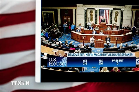 Toàn cảnh phiên bỏ phiếu của Hạ viện Mỹ bãi nhiệm Chủ tịch Hạ viện Kevin McCarthy, tại Washington DC., ngày 3/10/2023. (Ảnh: THX/TTXVN)