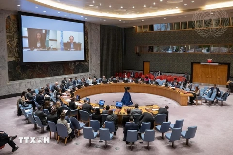 Toàn cảnh phiên thảo luận khẩn cấp của Hội đồng Bảo an Liên hợp quốc. (Ảnh: TTXVN phát)