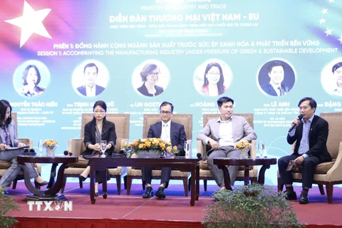 Các chuyên gia chia sẻ về cơ hội hợp tác Việt Nam-EU. (Ảnh: Xuân Anh/TTXVN)