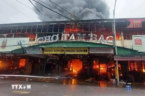 Hiện trường vụ cháy chợ Tam Bạc ở Hải Phòng hồi tháng 2/2023. (Ảnh: Hoàng Ngọc/TTXVN)