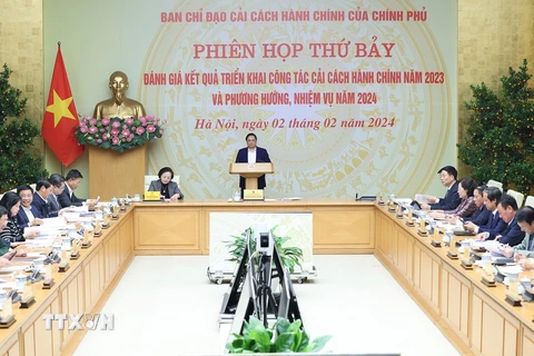 Thủ tướng Phạm Minh Chính chủ trì Phiên họp lần thứ 7 Ban Chỉ đạo Cải cách Hành chính của Chính phủ. (Ảnh: Dương Giang/TTXVN)