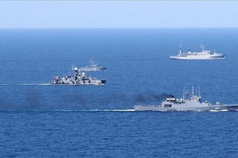 Các tàu tham gia tập trận 'Vành đai An ninh Hàng hải 2023' tại Vịnh Oman. (Nguồn: Anadolu Agency)