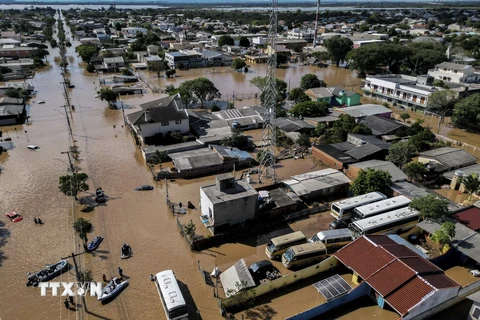 Ngập lụt tại bang Rio Grande do Sul, miền Nam Brazil ngày 9/5/2024. (Ảnh: AFP/TTXVN)