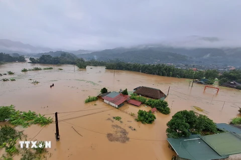 Ngập lụt diện rộng tại nhiều nơi ở Hà Giang. (Ảnh: Đức Thọ/TTXVN)