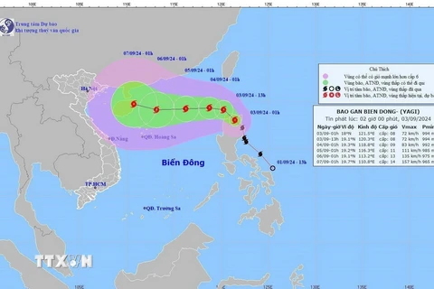 Hướng di chuyển của bão số 3. (Ảnh: TTXVN phát)