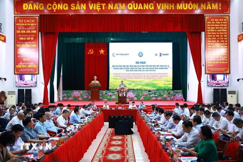 Hội nghị triển khai đề án phát triển bền vững một triệu hécta lúa vùng Đồng bằng sông Cửu Long. (Ảnh: Dương Giang/TTXVN)