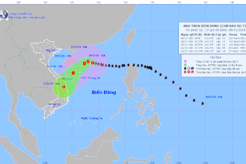 Vị trí và đường đi của bão số 7. (Nguồn: Trung tâm Dự báo Khí tượng Thủy văn Quốc gia)
