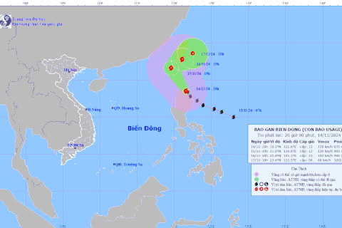 Vị trí và đường đi của bão Usagi. (Nguồn: Trung tâm Dự báo Khí tượng Thủy văn Quốc gia)