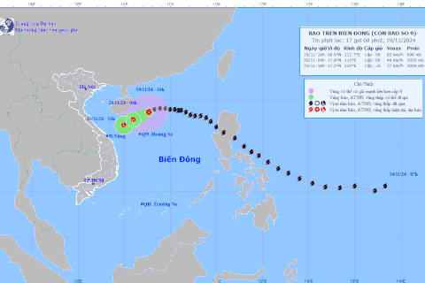 Vị trí và đường đi của bão số 9. (Nguồn: Trung tâm Dự báo Khí tượng Thủy văn Quốc gia)