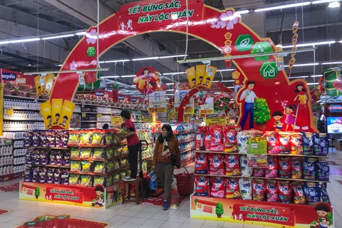 Nhằm phục vụ người tiêu dùng sắm Tết, các hệ thống siêu thị tại Hà Nội đồng loạt triển khai những chương trình giảm giá dịp cuối năm. (Ảnh: Việt Anh/Vietnam+)