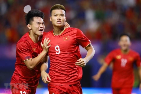 Đội tuyển U23 Việt Nam đứng trước cơ hội lớn để giành vé dự vòng Chung kết U23 châu Á 2024 tổ chức tại Qatar. (Ảnh: Minh Quyết/TTXVN)