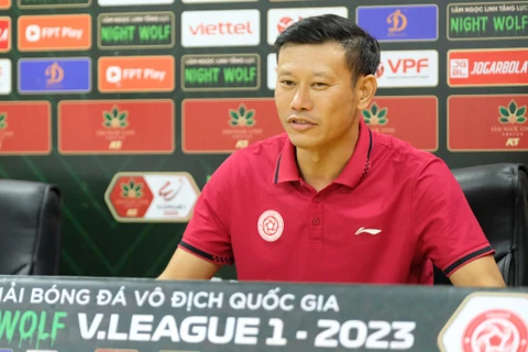 Huấn luyện viên Thạch Bảo Khanh hài lòng khi Viettel giành chiến thắng đậm trong ngày VAR được áp dụng tại V-League 2023. (Ảnh: Việt Anh/Vietnam+)
