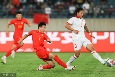 Đội tuyển Việt Nam nhận thất bại 0-2 trước Đội tuyển Trung Quốc trong trận giao hữu dịp FIFA Days tháng Mười. (Ảnh: VisualChina)