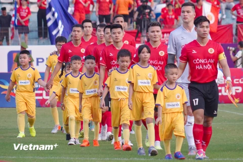 Đương kim vô địch Công an Hà Nội sẽ thi đấu trận mở màn V-League 2023/24 vào lúc 19 giờ 15 phút ngày 22/10/2023. (Ảnh: Việt Anh/Vietnam+)