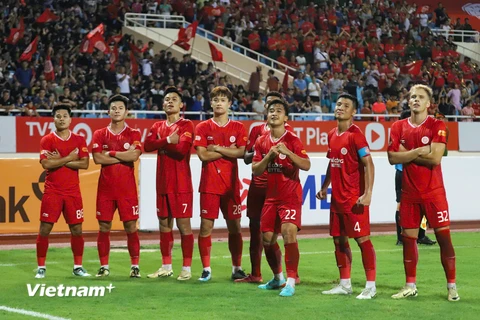 Thể Công-Viettel giành chiến thắng 2-1 trước Hà Nội FC trong trận đấu ở vòng 2 V-League 2024-2025. (Ảnh: Việt Anh/Vietnam+)