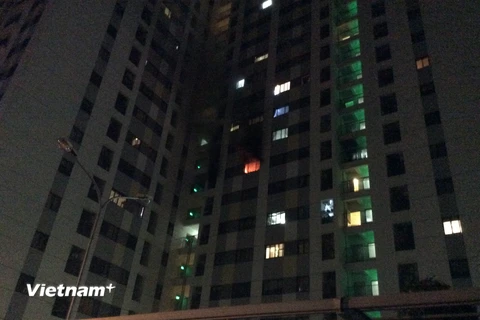 Đám cháy phát sinh từ một căn hộ tầng 8 của tòa nhà (Ảnh: Sơn Bách/Vietnam+)