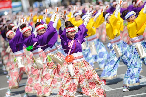 Tái hiện màn múa Yosakoi truyền thống là một phần của Ngày hội Văn hóa Nhật Bản tại Hà Nội (Ảnh: Ban tổ chức cung cấp) 