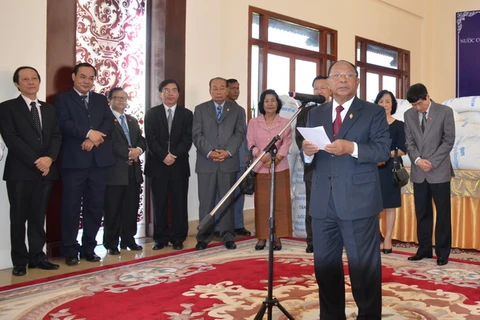 Chủ tịch Quốc hội Heng Samrin phát biểu tại lễ trao nhận. (Ảnh: Chí Hùng/Vietnam+)