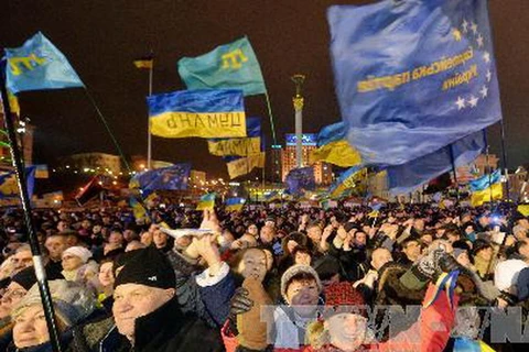 Biểu tình phản đối chính phủ tại Ukraine (Ảnh: AFP/TTXVN)