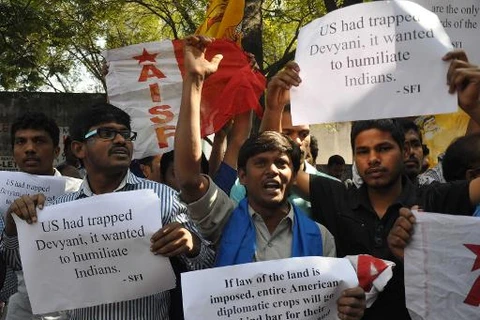 Biểu tình trước Lãnh sự Mỹ ở Hyderabad (Ấn Độ) (Nguồn: AFP)