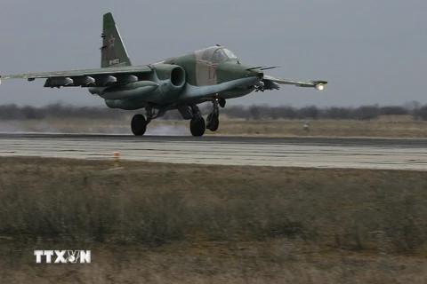 Máy bay Air Force Su-25 của không quân Nga tham gia một cuộc tập trận. (Nguồn: AFP/TTXVN)