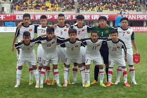 Đội hình đội ​dự tuyển U15 Việt Nam trong một trận đấu giao hữu. (Nguồn: vff.org.vn)