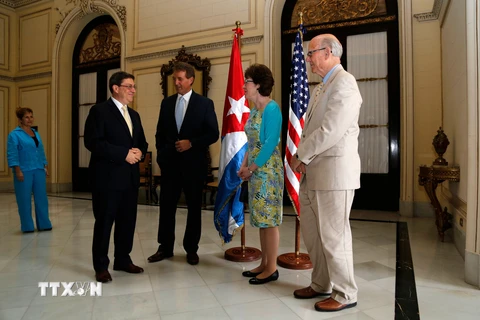 Ngoại trưởng Cuba Bruno Rodriguez (trái) và các Thượng Nghị sỹ Mỹ tại cuộc gặp ở Havana ngày 13/6. (Nguồn: AFP/TTXVN)