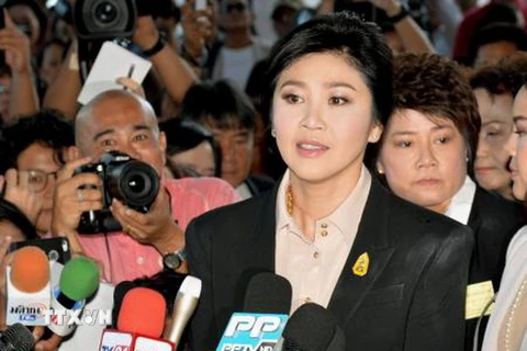 Cựu Thủ tướng Yingluck Shinawatra tại tòa án tối cao ở Bangkok ngày 19/5. (Nguồn: Kyodo/TTXVN)