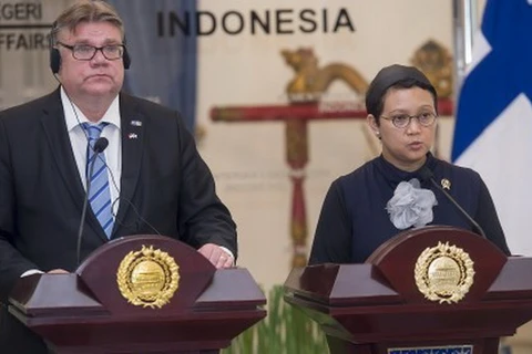 Bộ trưởng Ngoại giao Phần Lan và người đồng cấp Indonesia. (Nguồn: republika.co.id)