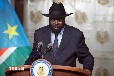 Tổng thống Nam Sudan Salva Kiir trong cuộc họp báo ở Khartoum. (Nguồn: AFP/TTXVN)