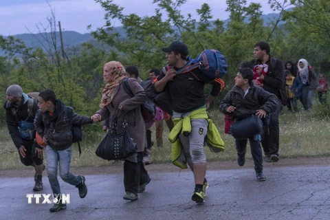 Người tị nạn Syria tìm cách vượt biên trái phép qua khu vực biên giới Hy Lạp-Macedonia. (nguồn: AFP/TTXVN)