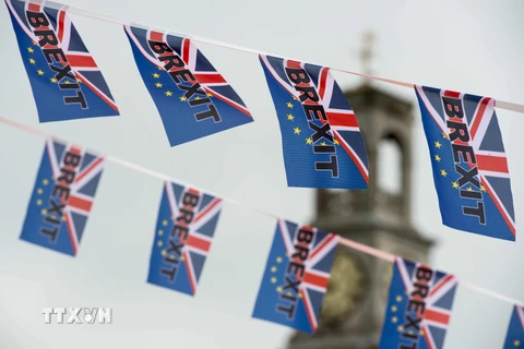 Những lá cờ kêu gọi Anh rời khỏi EU được treo trên tàu ở Ramsgate, Anh ngày 13/6. (Nguồn: AFP/TTXVN)