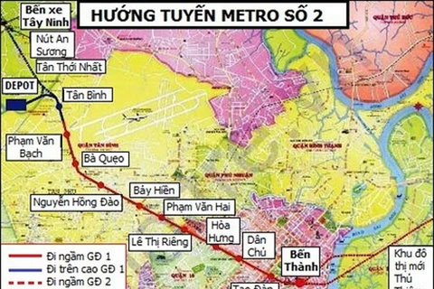 Lộ trình tuyến metro số 2. (Ảnh: Ban quản lý đường sắt đô thị Thành phố Hồ Chí Minh)